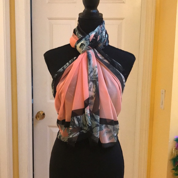 Sz OS | Peach/Blue | Sheer Pashmina Halter Top/ Scarf Wrap Shrug - Picture 1 of 10